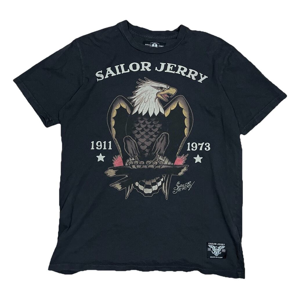 Sailor Jerry Bald Eagle Grey T-Shirt Size Small Made In USA Traditional Tattoo
